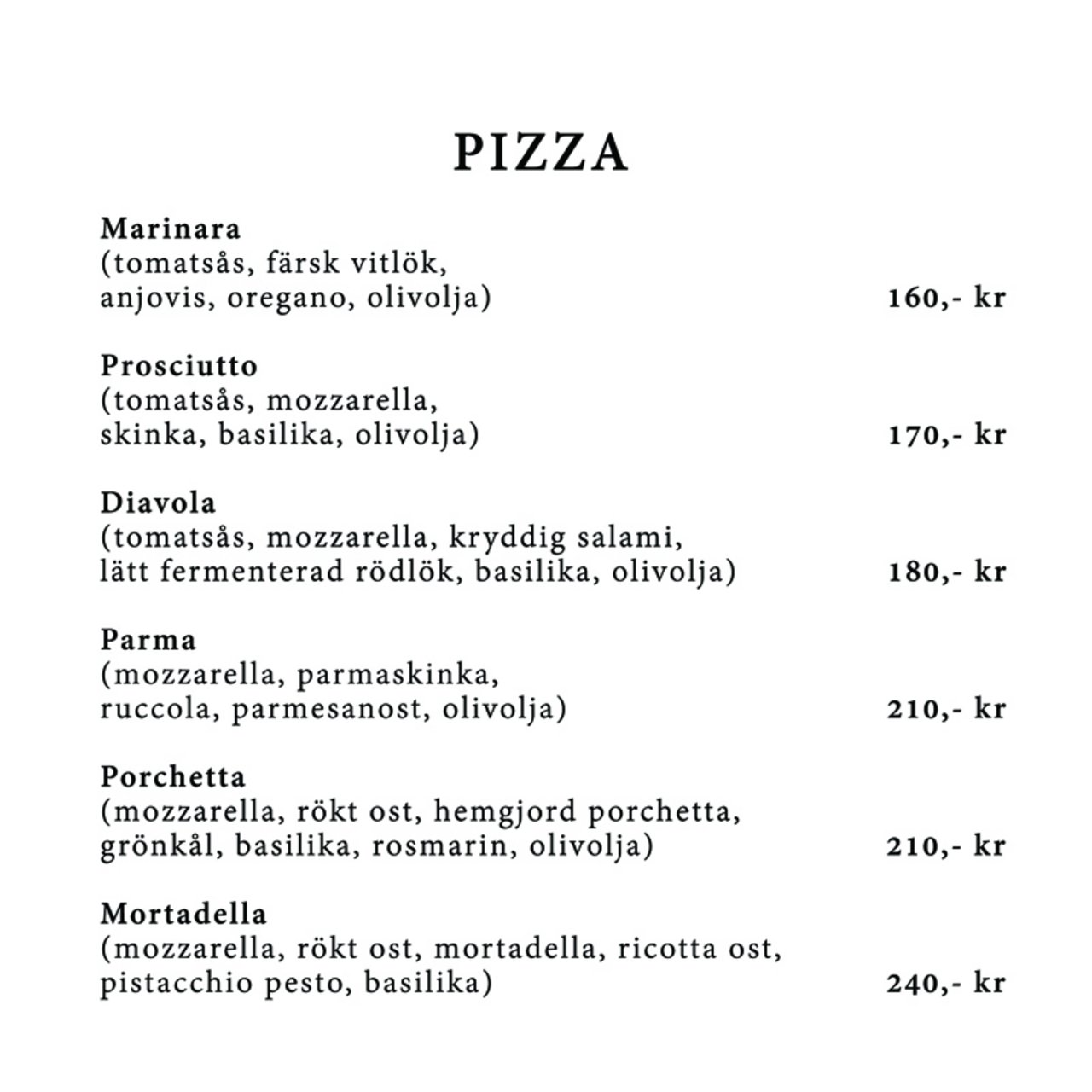 menu Pizzeria Annerstad